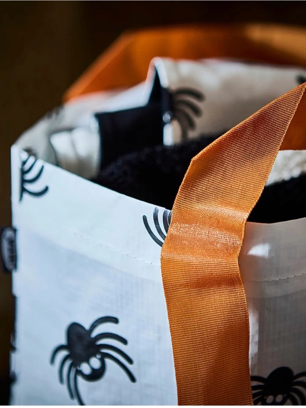 Orange-Handle Spider Print Tote Bag